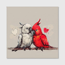 Холст квадратный Влюбленные попугаи 14 февраля, цвет: 3D-принт — фото 2