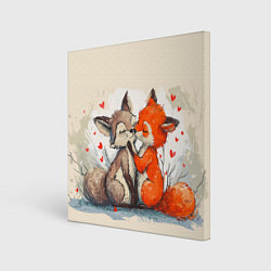 Холст квадратный Влюбленные лисички 14 февраля, цвет: 3D-принт