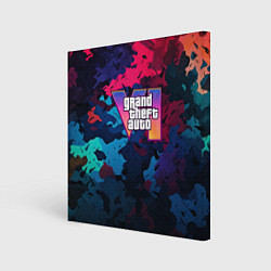 Холст квадратный GTA 6 logo яркий неоновый камуфляжный стиль, цвет: 3D-принт