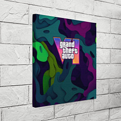 Холст квадратный GTA 6 logo яркий неоновый камуфляжный стиль, цвет: 3D-принт — фото 2