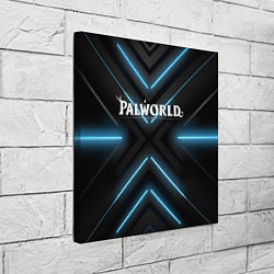 Холст квадратный Palworld logo на фоне синего неона, цвет: 3D-принт — фото 2