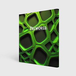 Холст квадратный Palworld логотип на зеленой объемной абстракции, цвет: 3D-принт