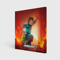 Холст квадратный Персонаж Minecraft пробирается сквозь огонь, цвет: 3D-принт