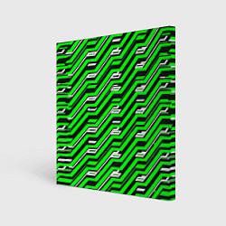 Холст квадратный Чёрно-зелёный линейный узор киберпанк, цвет: 3D-принт