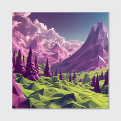 Холст квадратный Геометрический зеленый пейзаж и фиолетовые горы, цвет: 3D-принт — фото 2