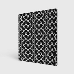 Холст квадратный Чёрно-белые ромбы и круги на чёрном фоне, цвет: 3D-принт