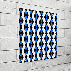 Холст квадратный Чёрные и синие ромбы на белом фоне, цвет: 3D-принт — фото 2