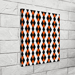 Холст квадратный Чёрные и оранжевые ромбы на белом фоне, цвет: 3D-принт — фото 2