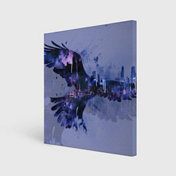 Холст квадратный Летящий орел и город в сумерках, цвет: 3D-принт
