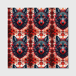 Холст квадратный Серые волки на красном фоне, цвет: 3D-принт — фото 2