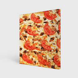 Холст квадратный Пицца с грибами и томатом - текстура, цвет: 3D-принт
