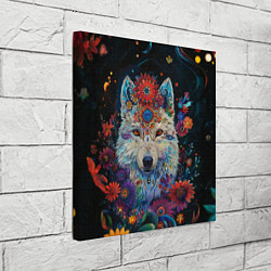 Холст квадратный Белый волк с цветами акварелью, цвет: 3D-принт — фото 2