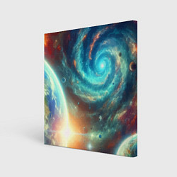 Холст квадратный Неоновая далёкая галактика - нейросеть, цвет: 3D-принт