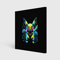 Холст квадратный Pikachu and skeletons - neon glow ai art, цвет: 3D-принт