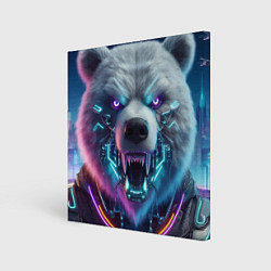 Холст квадратный Cyber bear - neon glow, цвет: 3D-принт