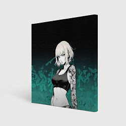 Холст квадратный Девушка с татуировками на изумрудном фоне, цвет: 3D-принт