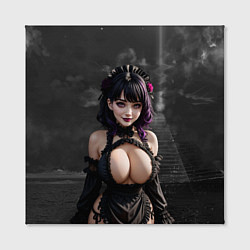 Холст квадратный Готическая девушка в черном белье с большой грудью, цвет: 3D-принт — фото 2