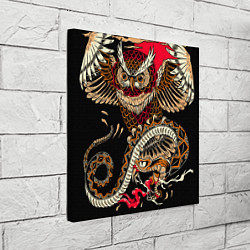 Холст квадратный Сова и змея - японский стиль, цвет: 3D-принт — фото 2