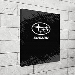 Холст квадратный Subaru speed на темном фоне со следами шин, цвет: 3D-принт — фото 2