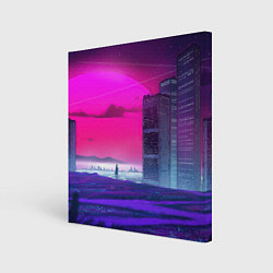 Холст квадратный Synthwave неоновый город, цвет: 3D-принт