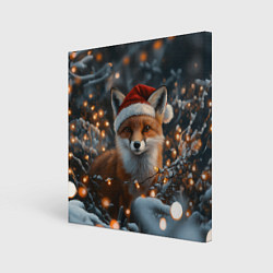 Холст квадратный Лисица и новогодняя гирлянда, цвет: 3D-принт