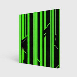 Холст квадратный Толстые зелёные полосы на чёрном фоне, цвет: 3D-принт