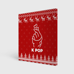Холст квадратный Новогодний K Pop с оленями, цвет: 3D-принт