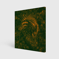 Холст квадратный Ксеноморф в оранжево-зелёных тонах, цвет: 3D-принт