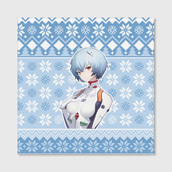 Холст квадратный Rei christmas sweater Evangelion, цвет: 3D-принт — фото 2