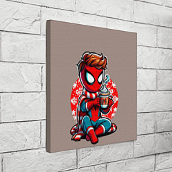 Холст квадратный Новогодний человек-паук с горячим шоколадом, цвет: 3D-принт — фото 2