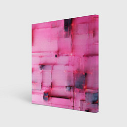 Холст квадратный Чёрные пятна на розовом фоне абстракция, цвет: 3D-принт