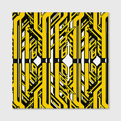 Холст квадратный Чёрно-жёлтые техно полосы на белом фоне, цвет: 3D-принт — фото 2