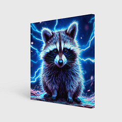 Холст квадратный Енот в разрядах молний, цвет: 3D-принт