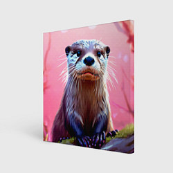 Холст квадратный Выдра в розовом цвете, цвет: 3D-принт