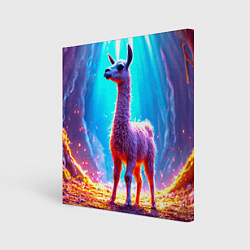 Холст квадратный Лама в неоновых лучах, цвет: 3D-принт