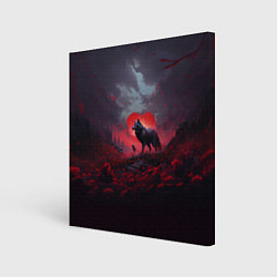 Холст квадратный Волчица на фоне сердца, цвет: 3D-принт