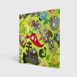 Холст квадратный Растения против зомби с героями, цвет: 3D-принт