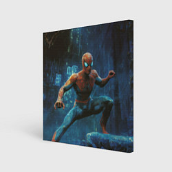 Холст квадратный Человек - паук в ночном городе, цвет: 3D-принт