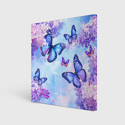 Холст квадратный Бабочки и сирень - нежная голубая живопись, цвет: 3D-принт