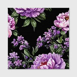 Холст квадратный Пионы и лаванда винтажный узор, цвет: 3D-принт — фото 2