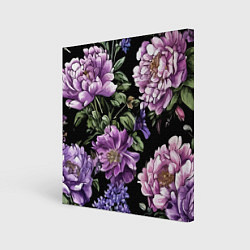 Холст квадратный Пионы и сирень старинный узор, цвет: 3D-принт