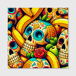 Холст квадратный Colorfull skulls and bananas - pop art pattern, цвет: 3D-принт — фото 2