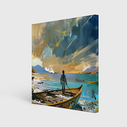 Холст квадратный Мальчик и лодка, цвет: 3D-принт