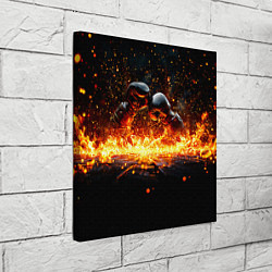 Холст квадратный Кикбоксеркие перчатки в огне, цвет: 3D-принт — фото 2