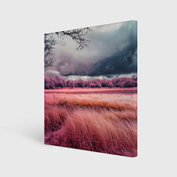 Холст квадратный Поле и деревья пейзаж - инфракрасный стиль, цвет: 3D-принт