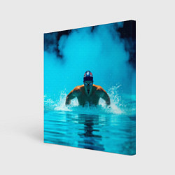 Холст квадратный Плавание брассом синий дым, цвет: 3D-принт