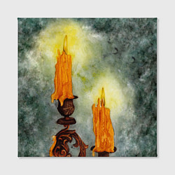 Холст квадратный Две горящие свечи в темноте, цвет: 3D-принт — фото 2