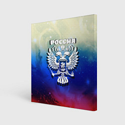 Холст квадратный Россия и герб на фоне флага, цвет: 3D-принт