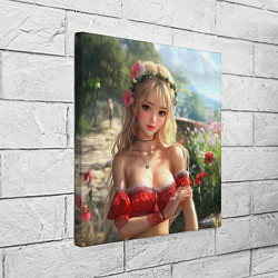 Холст квадратный Милая блондинка с цветами, цвет: 3D-принт — фото 2