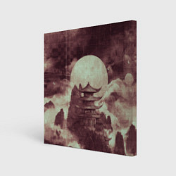 Холст квадратный Японская башня в горах, цвет: 3D-принт
